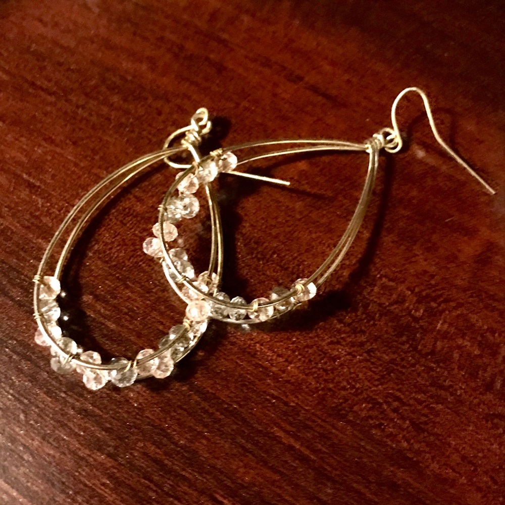 ***SOLD*** Beaded Teardrop Double Hoop Earrings